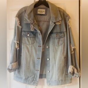 Ashley Vintage Charm Light Blue Distressed Denim Jacket Size 1X